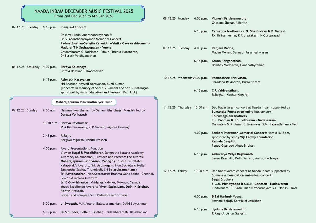 Naada Inbam December Music Festival 2025